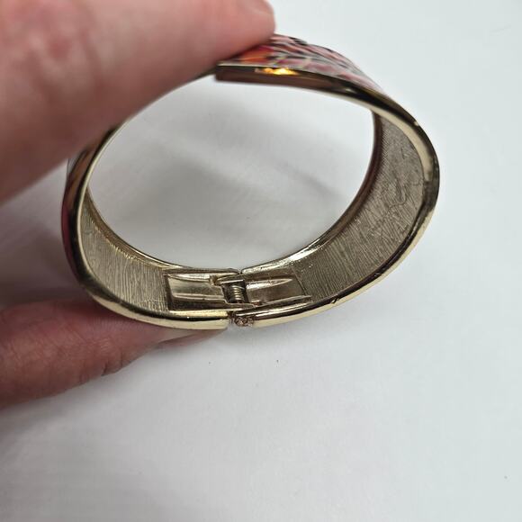 Vintage Statement Cuff Leaf Wrap Bracelet Artistic Enamel Brown Gold Boho Autumn - Picture 4 of 7